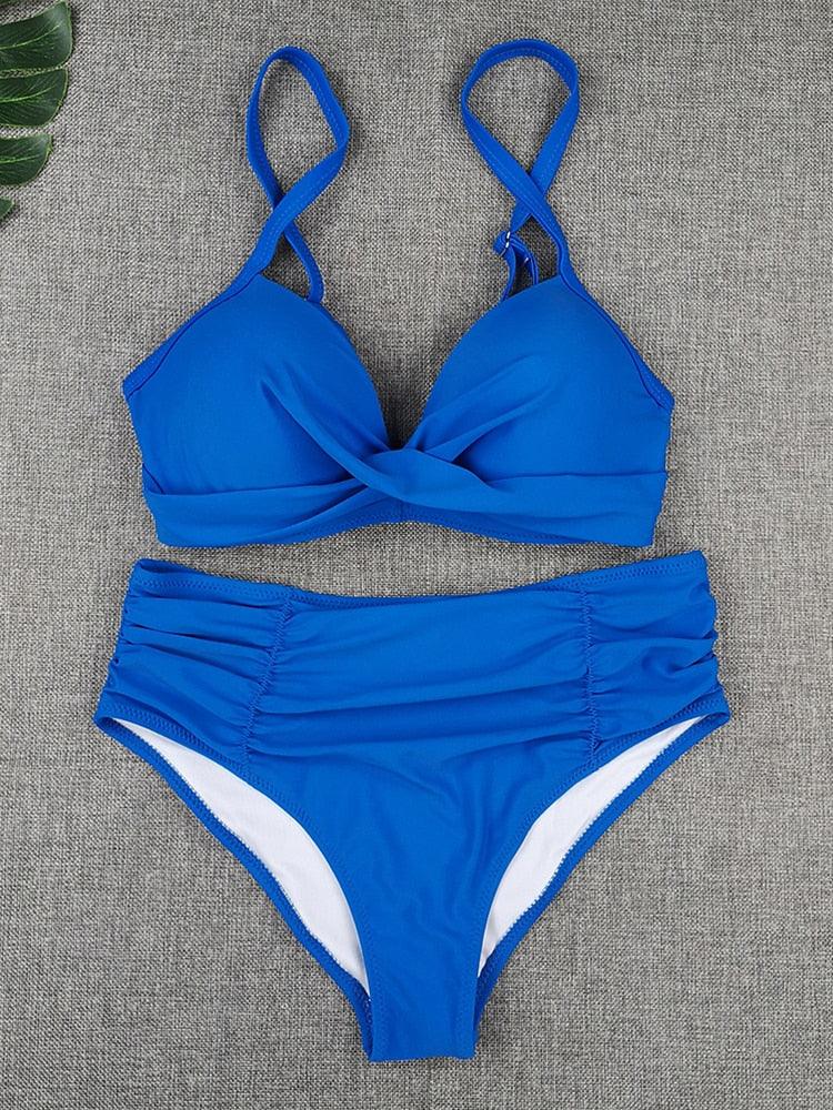Bikini Swimwear Women High Waist Swimsuit Solid Color Bikini Set Women's Push Up Underwire Top Bottom Bikini Bathing Swimsuits Beach Wear Padded Push Up Bikini Set Female Stevvex