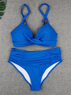 Bikini Swimwear Women High Waist Swimsuit Solid Color Bikini Set Women's Push Up Underwire Top Bottom Bikini Bathing Swimsuits Beach Wear Padded Push Up Bikini Set Female Stevvex