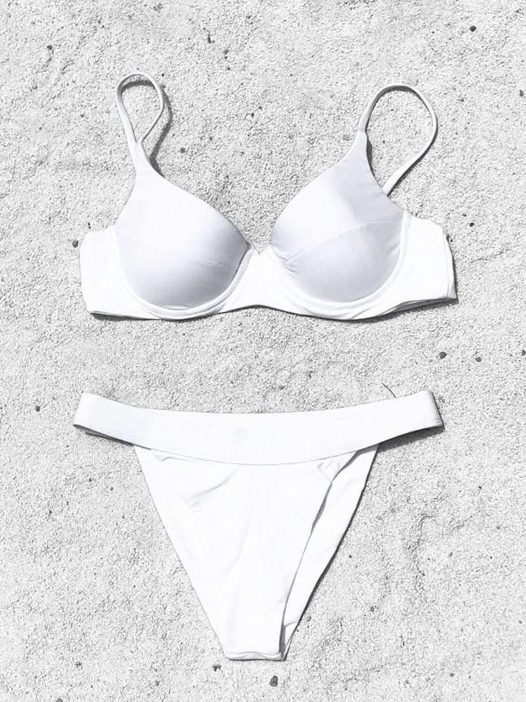 Bikini Swimwear Women High Waist Swimsuit Solid Color Bikini Set Women's Push Up Underwire Top Bottom Bikini Bathing Swimsuits Beach Wear Padded Push Up Bikini Set Female Stevvex