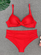 Bikini Swimwear Women High Waist Swimsuit Solid Color Bikini Set Women's Push Up Underwire Top Bottom Bikini Bathing Swimsuits Beach Wear Padded Push Up Bikini Set Female Stevvex