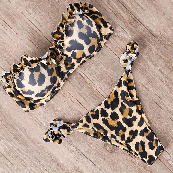 Bikini Swimwear Women Swimsuit  Leopard Bikini Set Women's Halter Triangle Bikini Bottom Cheeky Two Piece Swimsuits Push Up Bathing Suit Female Summer Beach Wear Stevvex