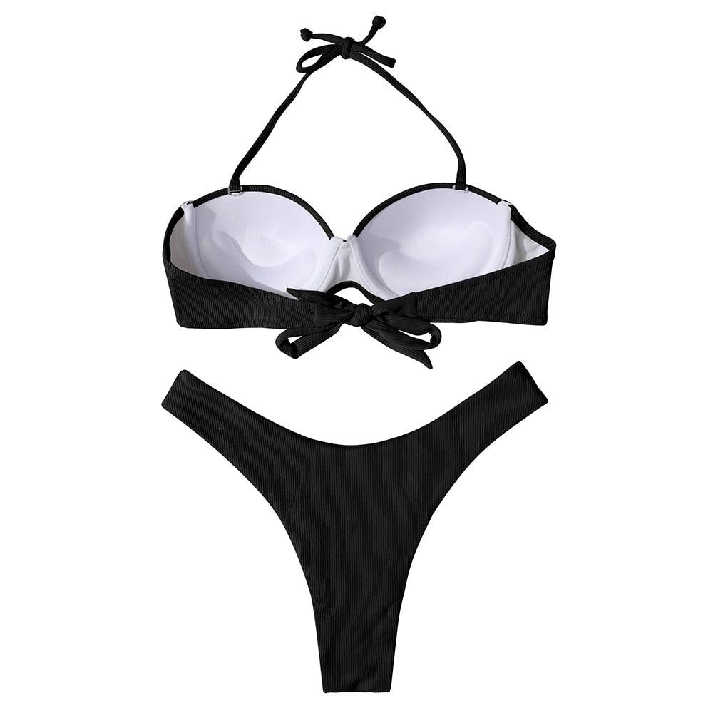 Bikini Swimwear Women Swimsuit  Leopard Bikini Set Women's Halter Triangle Bikini Bottom Cheeky Two Piece Swimsuits Push Up Bathing Suit Female Summer Beach Wear Stevvex