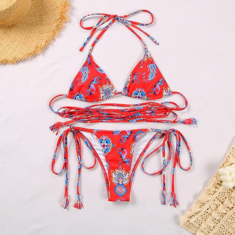 Bikini Triangle Adjust Swimwear Women's Crisscross Halter Bikini Lace Up Back Bandage Two Piece Strappy Bathing Suits G String Thong Swimwear Women Bathing Suit Hollow Out Quality Pleated Swimsuit Female Double-Sided Bikini Set Stevvex