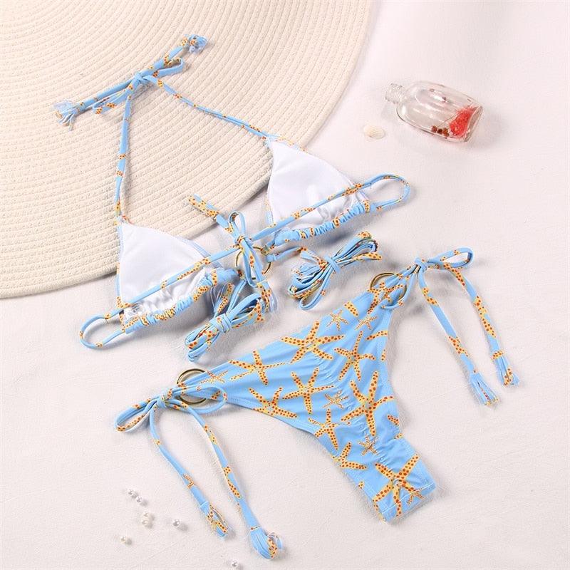 Bikini Triangle Adjust Swimwear Women's Crisscross Halter Bikini Lace Up Back Bandage Two Piece Strappy Bathing Suits G String Thong Swimwear Women Bathing Suit Hollow Out Quality Pleated Swimsuit Female Double-Sided Bikini Set Stevvex