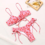 Bikini Triangle Adjust Swimwear Women's Crisscross Halter Bikini Lace Up Back Bandage Two Piece Strappy Bathing Suits G String Thong Swimwear Women Bathing Suit Hollow Out Quality Pleated Swimsuit Female Double-Sided Bikini Set Stevvex