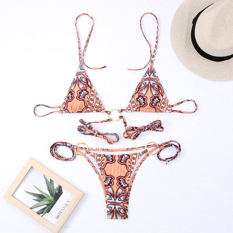 Bikini Triangle Adjust Swimwear Women's Crisscross Halter Bikini Lace Up Back Bandage Two Piece Strappy Bathing Suits G String Thong Swimwear Women Bathing Suit Hollow Out Quality Pleated Swimsuit Female Double-Sided Bikini Set Stevvex