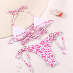 Bikini Triangle Adjust Swimwear Women's Crisscross Halter Bikini Lace Up Back Bandage Two Piece Strappy Bathing Suits G String Thong Swimwear Women Bathing Suit Hollow Out Quality Pleated Swimsuit Female Double-Sided Bikini Set Stevvex