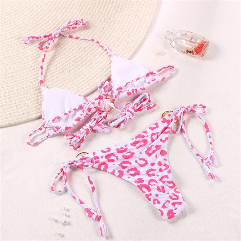 Bikini Triangle Adjust Swimwear Women's Crisscross Halter Bikini Lace Up Back Bandage Two Piece Strappy Bathing Suits G String Thong Swimwear Women Bathing Suit Hollow Out Quality Pleated Swimsuit Female Double-Sided Bikini Set Stevvex