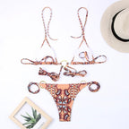 Bikini Triangle Adjust Swimwear Women's Crisscross Halter Bikini Lace Up Back Bandage Two Piece Strappy Bathing Suits G String Thong Swimwear Women Bathing Suit Hollow Out Quality Pleated Swimsuit Female Double-Sided Bikini Set Stevvex