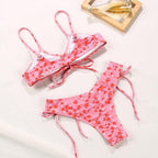 Bikini Triangle Adjust Swimwear Women's Crisscross Halter Bikini Lace Up Back Bandage Two Piece Strappy Bathing Suits G String Thong Swimwear Women Bathing Suit Hollow Out Quality Pleated Swimsuit Female Double-Sided Bikini Set Stevvex