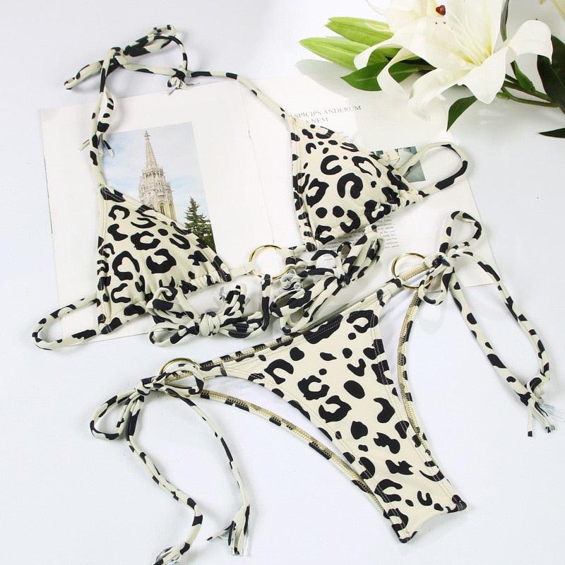 Bikini Triangle Adjust Swimwear Women's Crisscross Halter Bikini Lace Up Back Bandage Two Piece Strappy Bathing Suits G String Thong Swimwear Women Bathing Suit Hollow Out Quality Pleated Swimsuit Female Double-Sided Bikini Set Stevvex