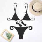 Bikini Triangle Adjust Swimwear Women's Crisscross Halter Bikini Lace Up Back Bandage Two Piece Strappy Bathing Suits G String Thong Swimwear Women Bathing Suit Hollow Out Quality Pleated Swimsuit Female Double-Sided Bikini Set Stevvex