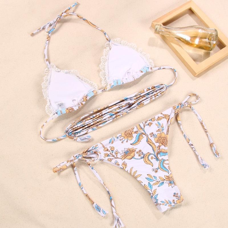 Bikini Triangle Adjust Swimwear Women's Crisscross Halter Bikini Lace Up Back Bandage Two Piece Strappy Bathing Suits G String Thong Swimwear Women Bathing Suit Hollow Out Quality Pleated Swimsuit Female Double-Sided Bikini Set Stevvex