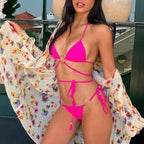Bikini Triangle Adjust Swimwear Women's Crisscross Halter Bikini Lace Up Back Bandage Two Piece Strappy Bathing Suits G String Thong Swimwear Women Bathing Suit Hollow Out Quality Pleated Swimsuit Female Double-Sided Bikini Set Stevvex