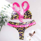 Bikini Triangle Adjust Swimwear Women's Crisscross Halter Bikini Lace Up Back Bandage Two Piece Strappy Bathing Suits G String Thong Swimwear Women Bathing Suit Hollow Out Quality Pleated Swimsuit Female Double-Sided Bikini Set Stevvex
