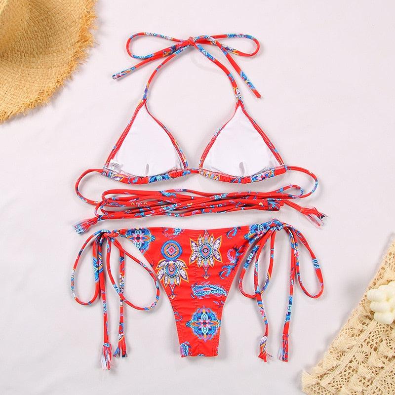 Bikini Triangle Adjust Swimwear Women's Crisscross Halter Bikini Lace Up Back Bandage Two Piece Strappy Bathing Suits G String Thong Swimwear Women Bathing Suit Hollow Out Quality Pleated Swimsuit Female Double-Sided Bikini Set Stevvex