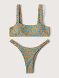 Bikini  Women Orange Leopard Push Up Padded Thong Swimsuit Female Cut Out Bathing Suit Swimwear Padded Push up Thong Bikini Sets  Swimsuits for Women Stevvex