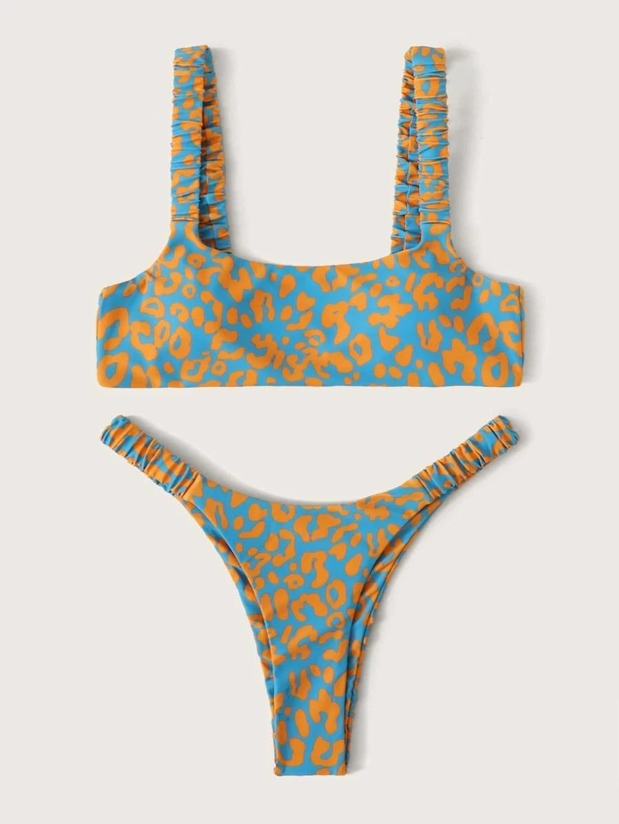 Bikini  Women Orange Leopard Push Up Padded Thong Swimsuit Female Cut Out Bathing Suit Swimwear Padded Push up Thong Bikini Sets  Swimsuits for Women Stevvex