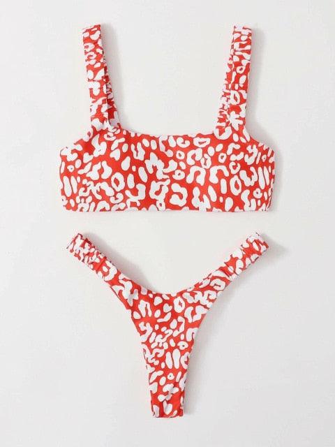 Bikini  Women Orange Leopard Push Up Padded Thong Swimsuit Female Cut Out Bathing Suit Swimwear Padded Push up Thong Bikini Sets  Swimsuits for Women Stevvex