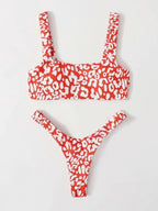 Bikini  Women Orange Leopard Push Up Padded Thong Swimsuit Female Cut Out Bathing Suit Swimwear Padded Push up Thong Bikini Sets  Swimsuits for Women Stevvex