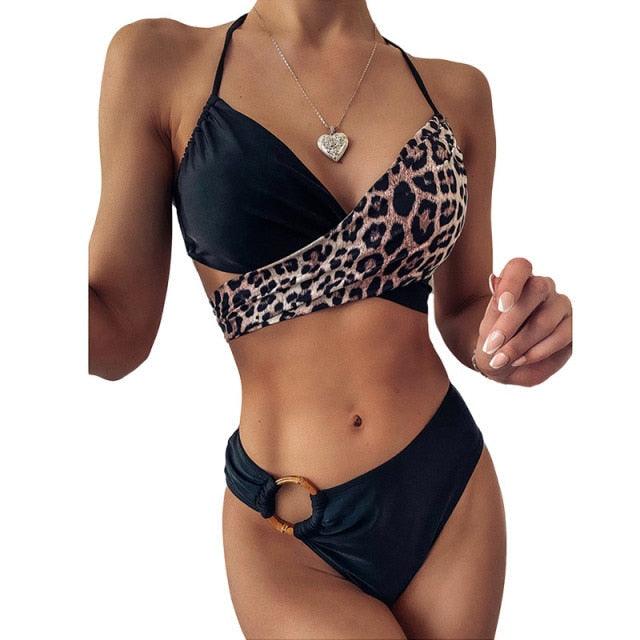 Bikini Women Push Up Leopard Print Beach High Waist High Cut Swimsuit Swimsuit High Waist Tummy Control Bathing Suits Solid Women Bathing Suit High Cut Swimwear Stevvex