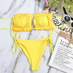 Bikini Women  Swimsuit Female Low Waist Swimwear Women Beach Mini Thong Bikini Set Bathing Suit Women Thong Swimsuits Strapless 2 Piece Bikini String Tie Ruffle Brazilian Bathing Suit Stevvex