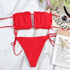 Bikini Women  Swimsuit Female Low Waist Swimwear Women Beach Mini Thong Bikini Set Bathing Suit Women Thong Swimsuits Strapless 2 Piece Bikini String Tie Ruffle Brazilian Bathing Suit Stevvex