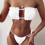 Bikini Women  Swimsuit Female Low Waist Swimwear Women Beach Mini Thong Bikini Set Bathing Suit Women Thong Swimsuits Strapless 2 Piece Bikini String Tie Ruffle Brazilian Bathing Suit Stevvex