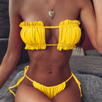Bikini Women  Swimsuit Female Low Waist Swimwear Women Beach Mini Thong Bikini Set Bathing Suit Women Thong Swimsuits Strapless 2 Piece Bikini String Tie Ruffle Brazilian Bathing Suit Stevvex