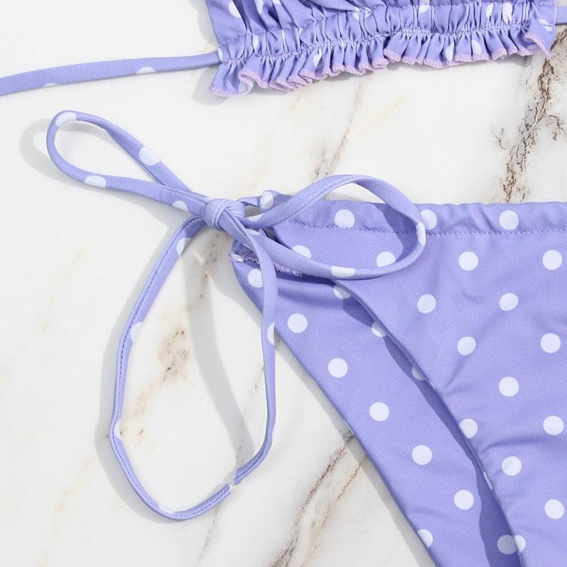 Bikini Women  Swimsuit Female Low Waist Swimwear Women Beach Mini Thong Bikini Set Bathing Suit Women Thong Swimsuits Strapless 2 Piece Bikini String Tie Ruffle Brazilian Bathing Suit Stevvex