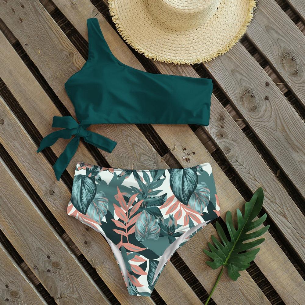 Bikini Women Swimwear Push Up Swimsuit One Shoulder Print Lightweight Bikini Set Bathing Suit Beach Swimming Suit High Waist Comfy One Shoulder Bikini Set Bathing Suit For Women Stevvex