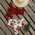 Bikini Women Swimwear Push Up Swimsuit One Shoulder Print Lightweight Bikini Set Bathing Suit Beach Swimming Suit High Waist Comfy One Shoulder Bikini Set Bathing Suit For Women Stevvex