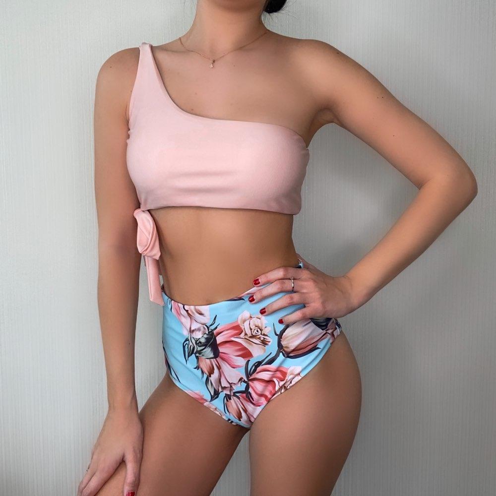 Bikini Women Swimwear Push Up Swimsuit One Shoulder Print Lightweight Bikini Set Bathing Suit Beach Swimming Suit High Waist Comfy One Shoulder Bikini Set Bathing Suit For Women Stevvex