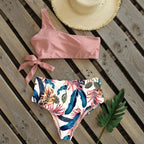 Bikini Women Swimwear Push Up Swimsuit One Shoulder Print Lightweight Bikini Set Bathing Suit Beach Swimming Suit High Waist Comfy One Shoulder Bikini Set Bathing Suit For Women Stevvex