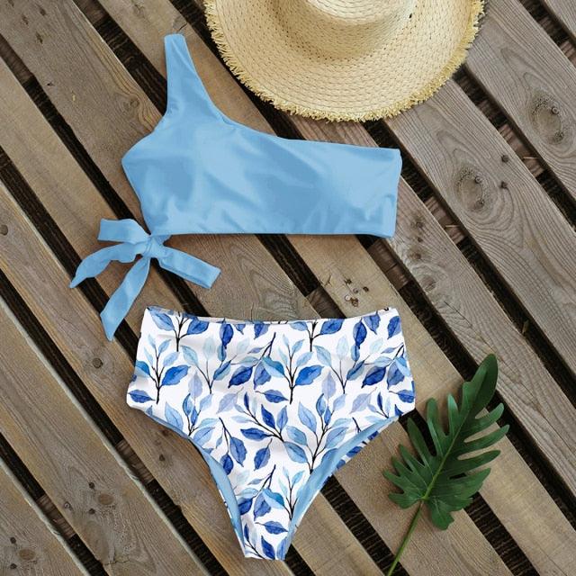 Bikini Women Swimwear Push Up Swimsuit One Shoulder Print Lightweight Bikini Set Bathing Suit Beach Swimming Suit High Waist Comfy One Shoulder Bikini Set Bathing Suit For Women Stevvex