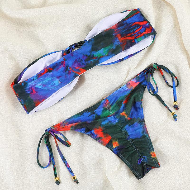 Bikinis Micro Adjustable Swimwear Women Summer Bikini Set Modern Colorful Print Beach Wear Women's Comfortable Swimsuit Knotted String Triangle Bikini Tie Side High Cut Bikini Set Stevvex