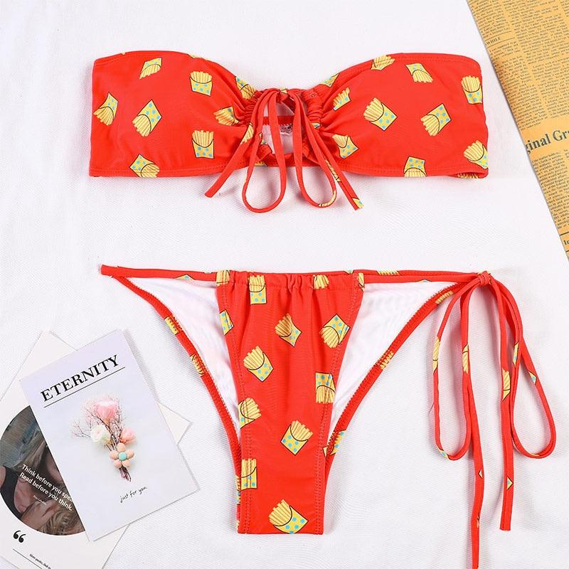 Bikinis Micro Adjustable Swimwear Women Summer Bikini Set Modern Colorful Print Beach Wear Women's Comfortable Swimsuit Knotted String Triangle Bikini Tie Side High Cut Bikini Set Stevvex