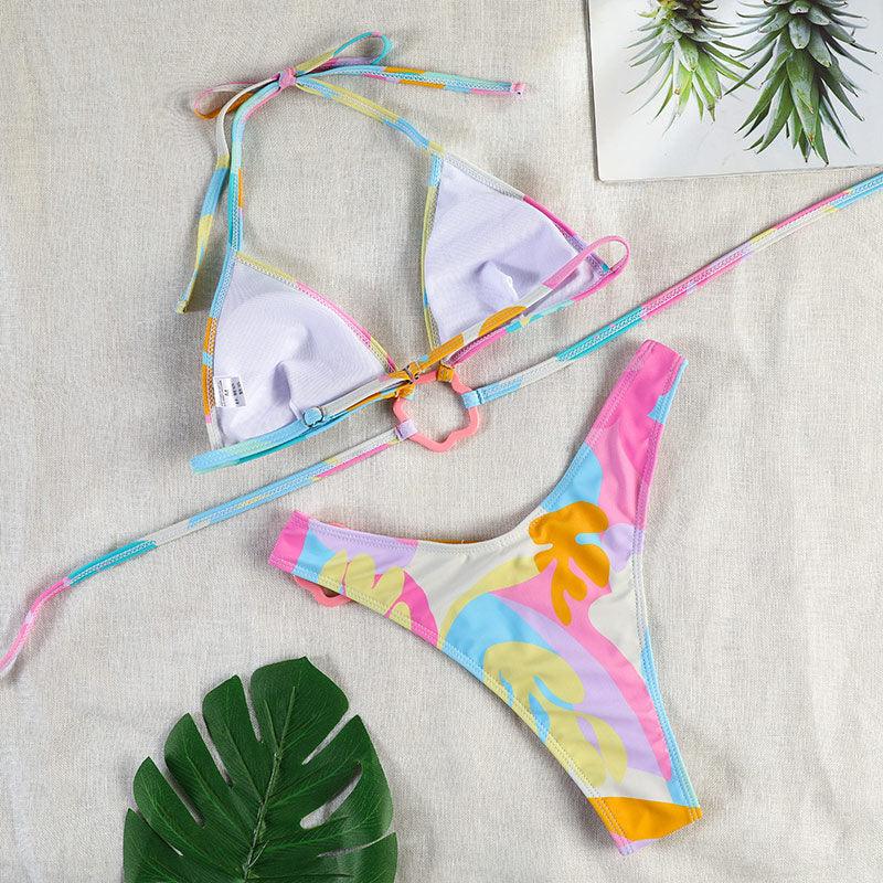 Bikinis Micro Adjustable Swimwear Women Summer Bikini Set Modern Colorful Print Beach Wear Women's Comfortable Swimsuit Knotted String Triangle Bikini Tie Side High Cut Bikini Set Stevvex