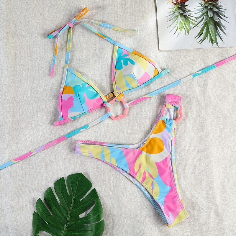 Bikinis Micro Adjustable Swimwear Women Summer Bikini Set Modern Colorful Print Beach Wear Women's Comfortable Swimsuit Knotted String Triangle Bikini Tie Side High Cut Bikini Set Stevvex