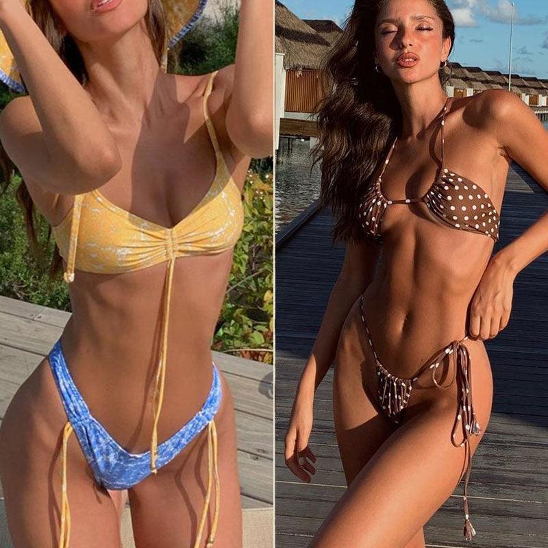 Bikinis Micro Adjustable Swimwear Women Summer Bikini Set Modern Colorful Print Beach Wear Women's Comfortable Swimsuit Knotted String Triangle Bikini Tie Side High Cut Bikini Set Stevvex