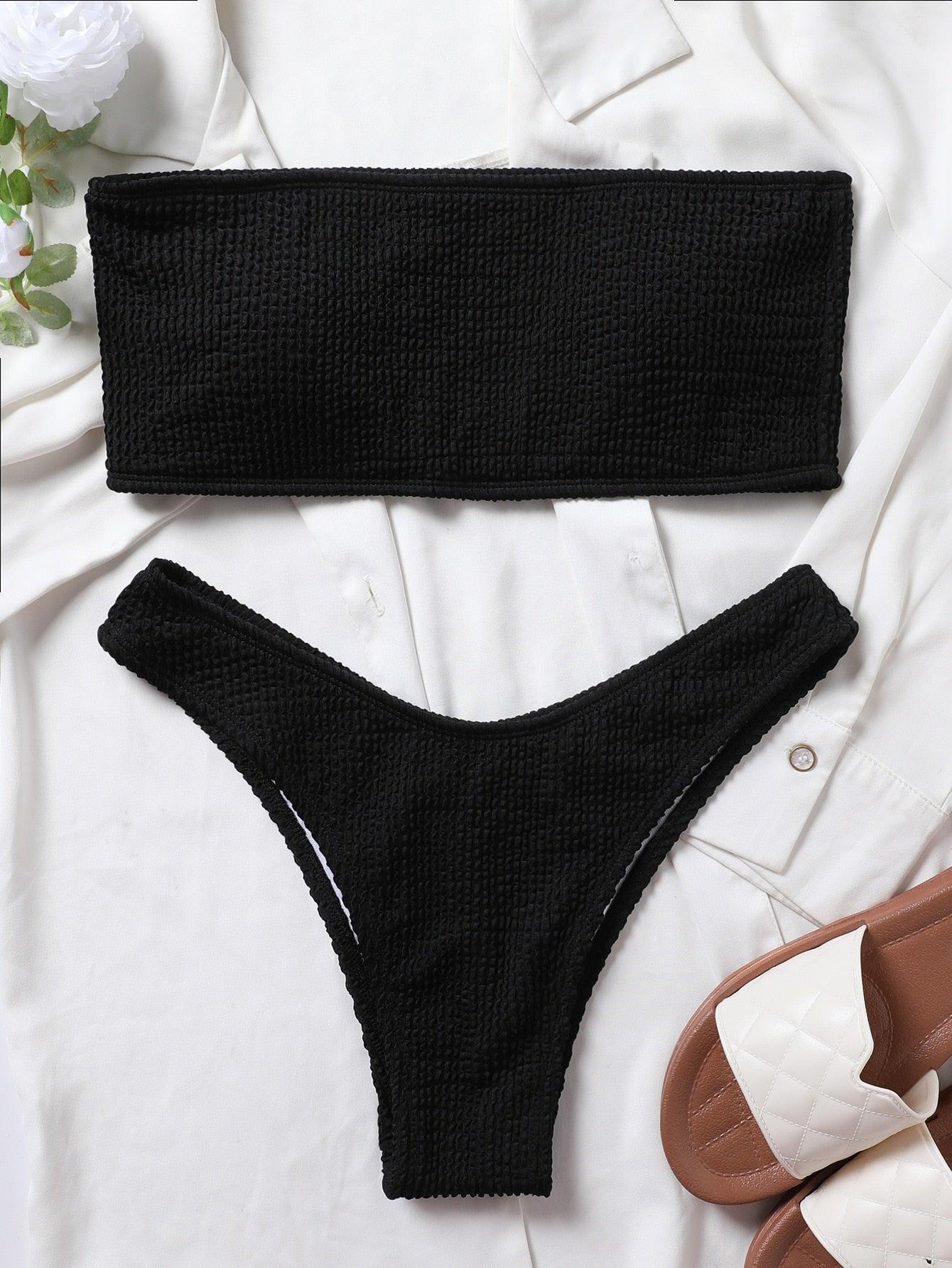 Bikinis Swimsuit Women Push Up Bikini Set  Female Swimwear Women's Strapless Solid Color 2 Pieces Bathing Suit Swimsuit Swimsuits Off Shoulder High Waist Bathing Suit High Cut Swimwear For Summer Stevvex