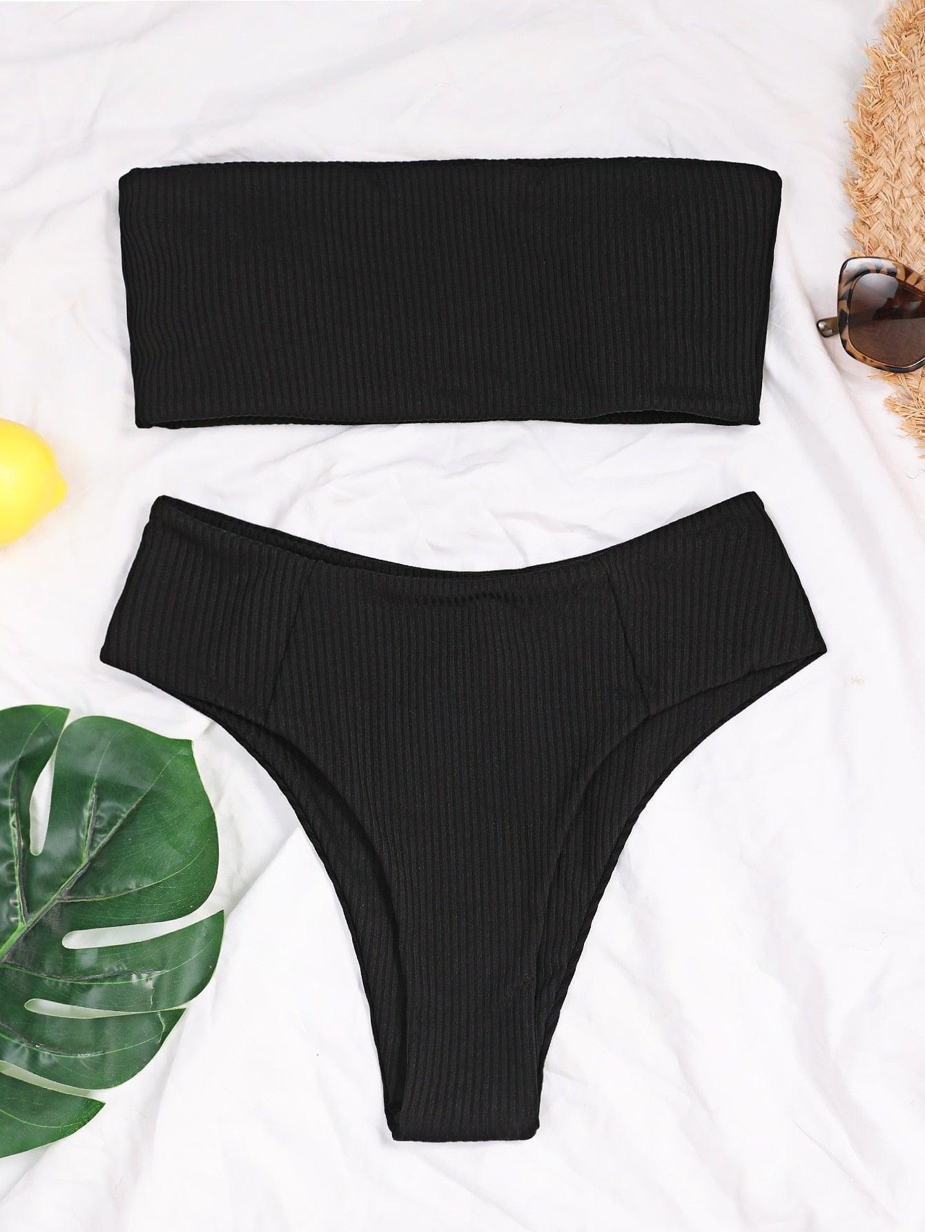 Bikinis Swimsuit Women Push Up Bikini Set  Female Swimwear Women's Strapless Solid Color 2 Pieces Bathing Suit Swimsuit Swimsuits Off Shoulder High Waist Bathing Suit High Cut Swimwear For Summer Stevvex