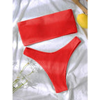 Bikinis Swimsuit Women Push Up Bikini Set  Female Swimwear Women's Strapless Solid Color 2 Pieces Bathing Suit Swimsuit Swimsuits Off Shoulder High Waist Bathing Suit High Cut Swimwear For Summer Stevvex