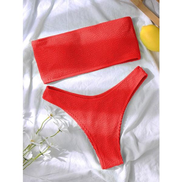 Bikinis Swimsuit Women Push Up Bikini Set  Female Swimwear Women's Strapless Solid Color 2 Pieces Bathing Suit Swimsuit Swimsuits Off Shoulder High Waist Bathing Suit High Cut Swimwear For Summer Stevvex