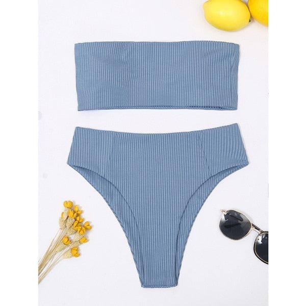 Bikinis Swimsuit Women Push Up Bikini Set  Female Swimwear Women's Strapless Solid Color 2 Pieces Bathing Suit Swimsuit Swimsuits Off Shoulder High Waist Bathing Suit High Cut Swimwear For Summer Stevvex