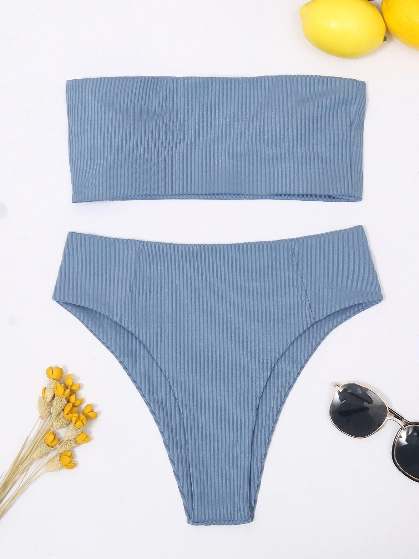Bikinis Swimsuit Women Push Up Bikini Set  Female Swimwear Women's Strapless Solid Color 2 Pieces Bathing Suit Swimsuit Swimsuits Off Shoulder High Waist Bathing Suit High Cut Swimwear For Summer Stevvex
