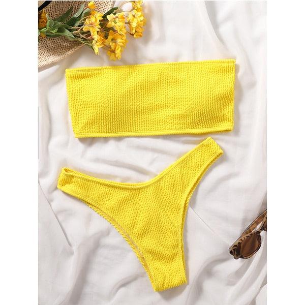 Bikinis Swimsuit Women Push Up Bikini Set  Female Swimwear Women's Strapless Solid Color 2 Pieces Bathing Suit Swimsuit Swimsuits Off Shoulder High Waist Bathing Suit High Cut Swimwear For Summer Stevvex