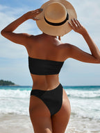 Bikinis Swimsuit Women Push Up Bikini Set  Female Swimwear Women's Strapless Solid Color 2 Pieces Bathing Suit Swimsuit Swimsuits Off Shoulder High Waist Bathing Suit High Cut Swimwear For Summer Stevvex