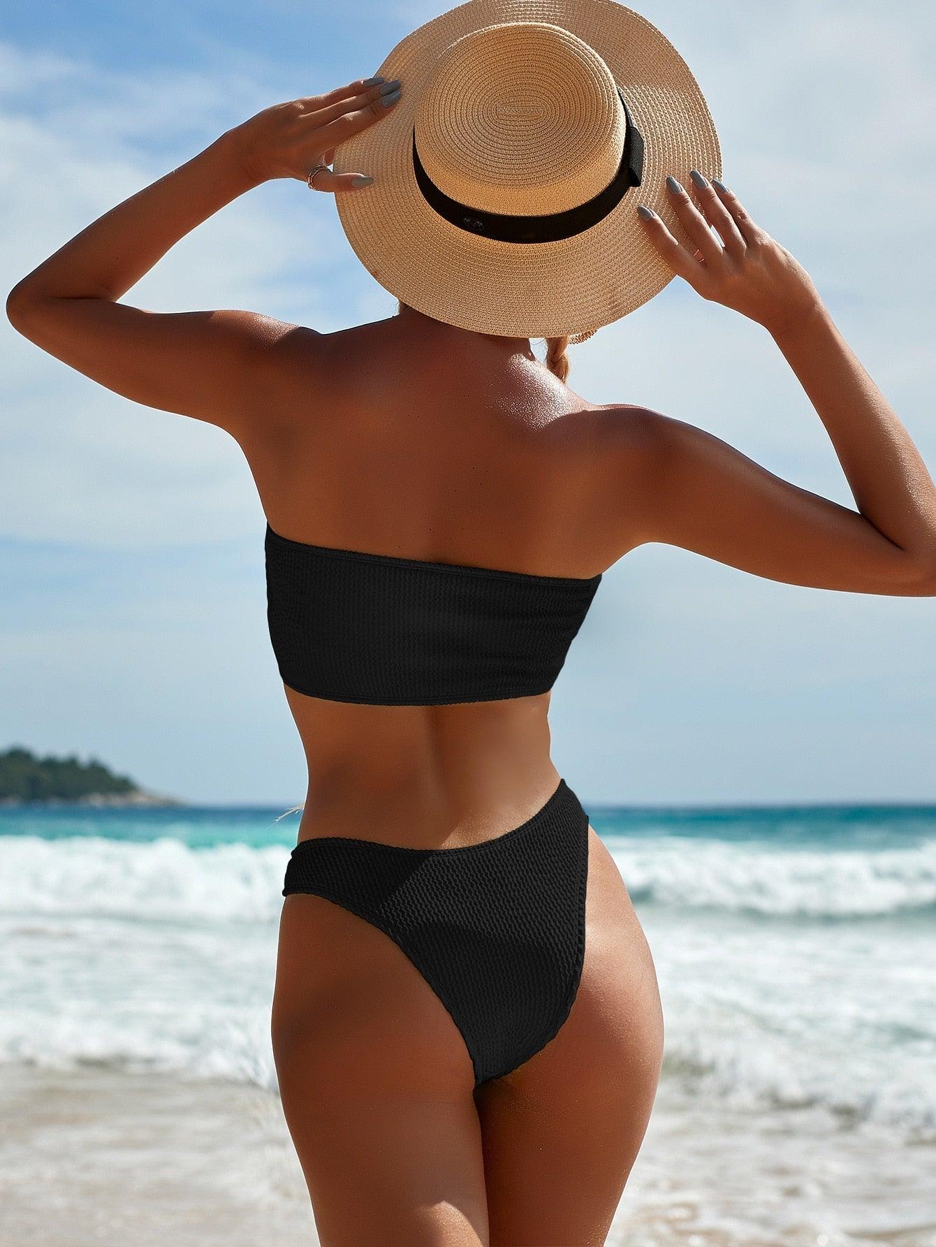 Bikinis Swimsuit Women Push Up Bikini Set  Female Swimwear Women's Strapless Solid Color 2 Pieces Bathing Suit Swimsuit Swimsuits Off Shoulder High Waist Bathing Suit High Cut Swimwear For Summer Stevvex