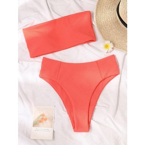 Bikinis Swimsuit Women Push Up Bikini Set  Female Swimwear Women's Strapless Solid Color 2 Pieces Bathing Suit Swimsuit Swimsuits Off Shoulder High Waist Bathing Suit High Cut Swimwear For Summer Stevvex